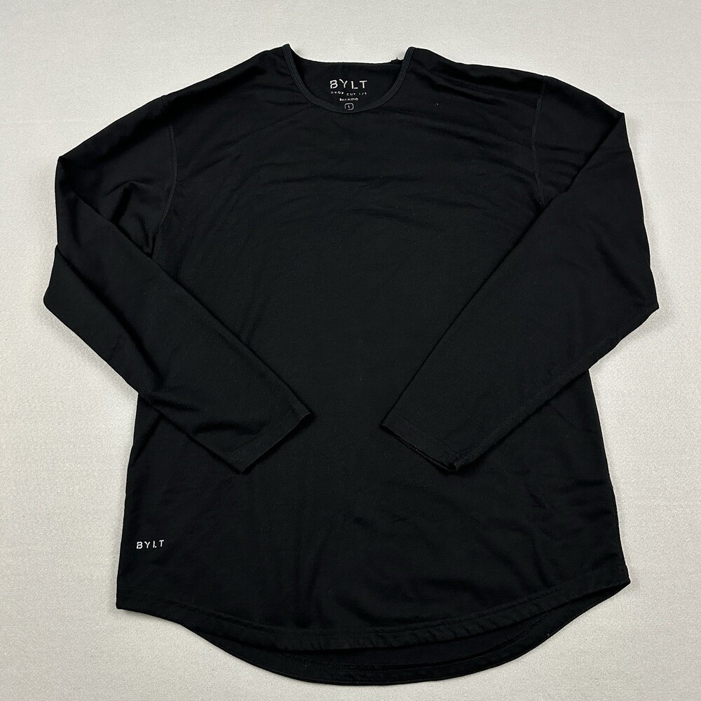 BYLT Shirt Men Large Black Solid Drop Cut Lux Performance Curved Hem Tee L
